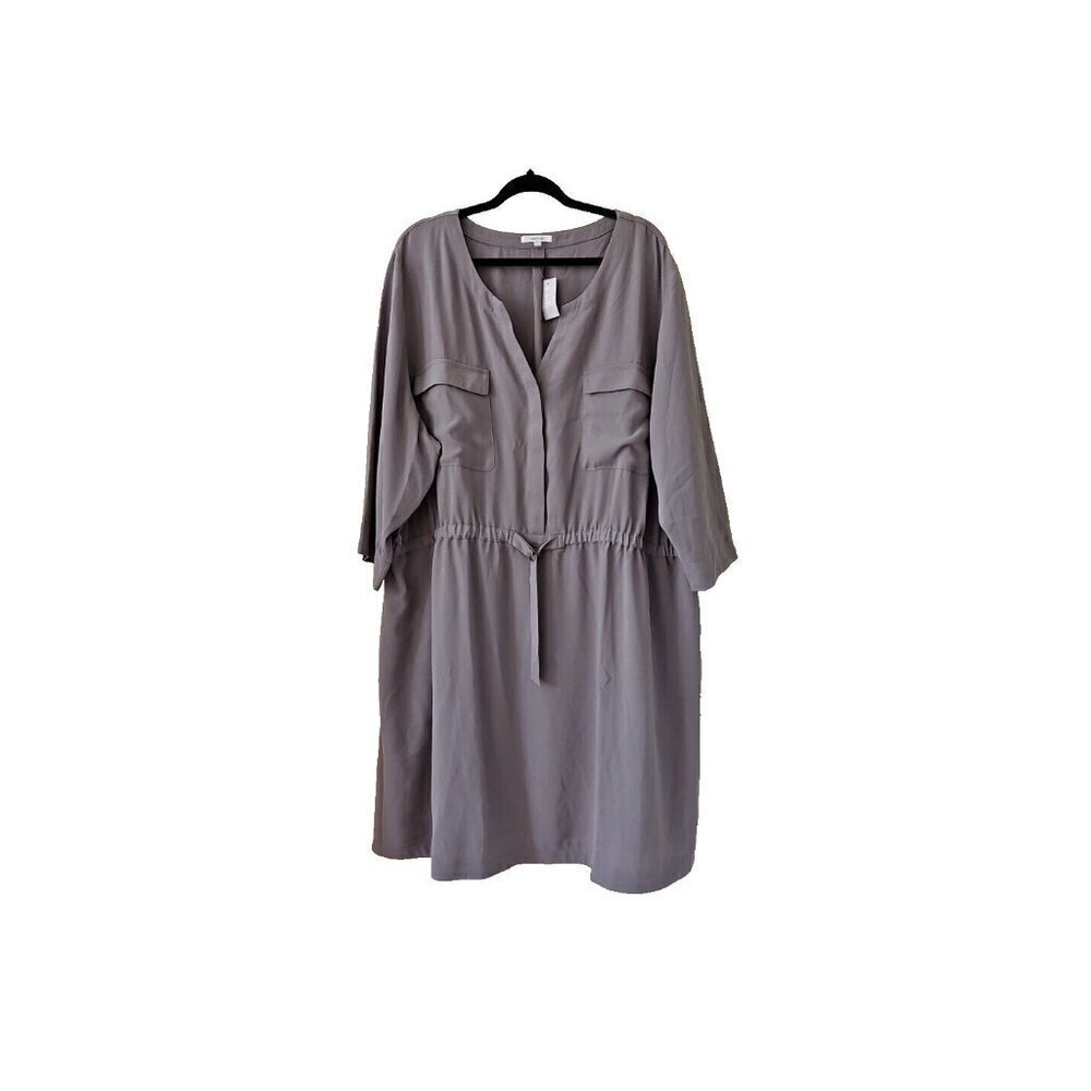 Maurices Dress Women 4X Olive Green Elastic Waist 3/4 Sleeve Pockets Office
